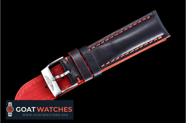 Breitling - Breitling Gloss Black Red Stitch Leather Strap