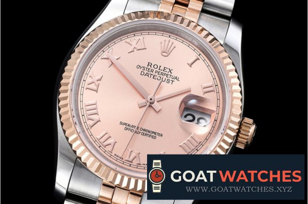 Rolex - DJ 36mm Jub Flt RG/SS Rose Roman BP A3135 Mod
