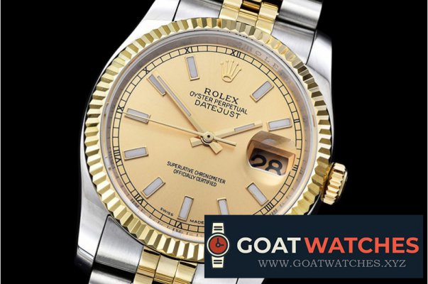 Rolex - DJ 36mm Jub Flt YG/SS Gold Stk BP A3135 Mod