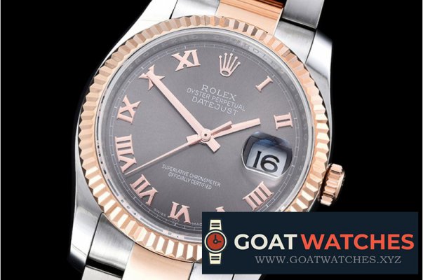 Rolex - DJ 36mm Oyst Flt RG/SS Dark Grey Rmn BP A3135 Mod
