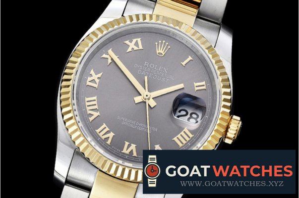 Rolex - DJ 36mm Oyst Flt YG/SS Dark Grey Roman BP A3135 Mod