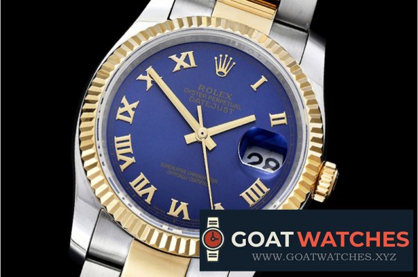 Rolex - DJ 36mm Oyst Flt YG/SS Blue Roman BP A3135 Mod