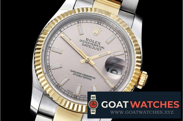 Rolex - DJ 36mm Oyst Flt YG/SS Light Grey Sticks BP A3135 Mod
