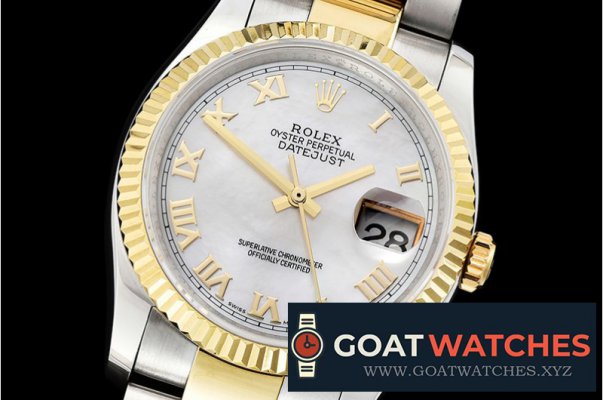 Rolex - DJ 36mm Oyst Flt YG/SS White MOP Roman BP A3135 Mod