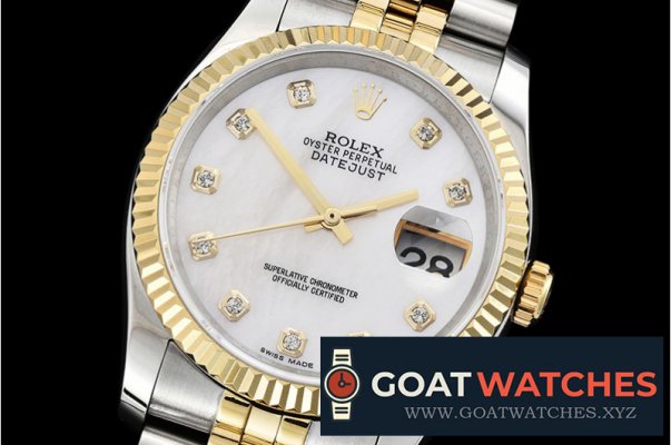 Rolex - DJ 36mm Jub Flt YG/SS White MOP Diams BP A3135 Mod