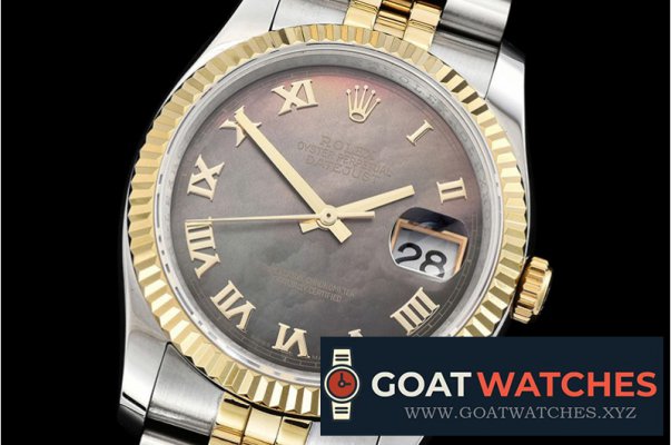 Rolex - DJ 36mm Jub Flt YG/SS Black MOP Roman BP A3135 Mod