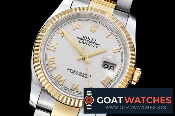Rolex - DJ 36mm Oyst Flt YG/SS White Roman BP A3135 Mod