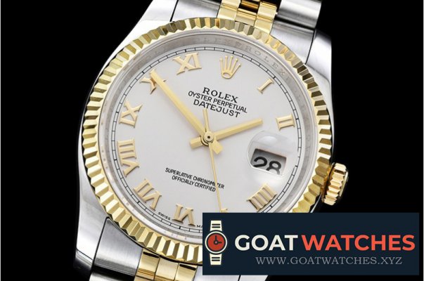 Rolex - DJ 36mm Jub Flt YG/SS White Roman BP A3135 Mod