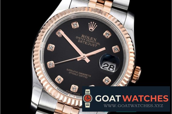 Rolex - DJ 36mm Jub Flt RG/SS Black Diams BP A3135 Mod