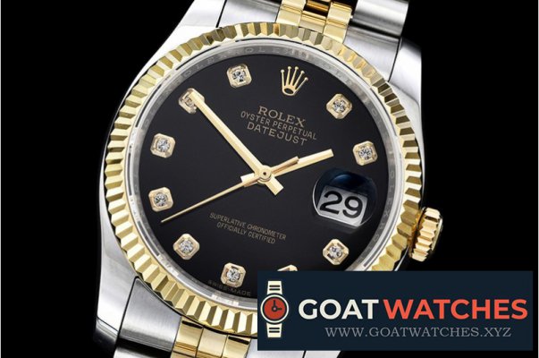 Rolex - DJ 36mm Jub Flt YG/SS Black Diams BP A3135 Mod