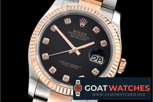 Rolex - DJ 36mm Oyst Flt RG/SS Black Diams BP A3135 Mod