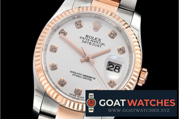 Rolex - DJ 36mm Oyst Flt RG/SS White Diams BP A3135 Mod