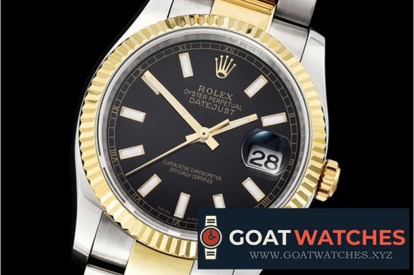 Rolex - DJ 36mm Oyst Flt YG/SS Black Thick Lume BP A3135 Mod