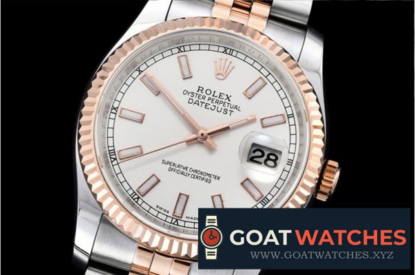 Rolex - DJ 36mm Jub Flt RG/SS White Thick Lume BP A3135 Mod
