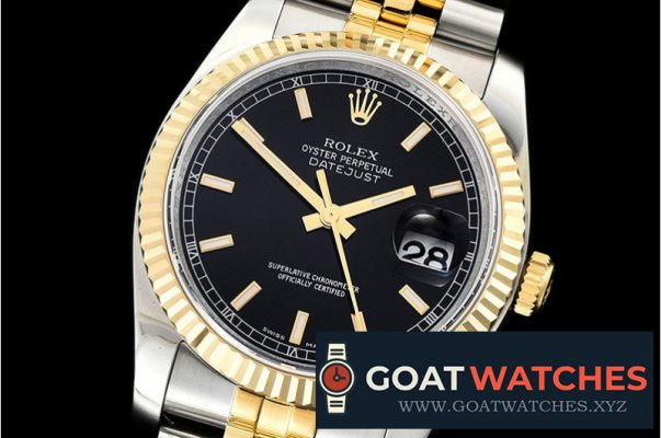 Rolex - Datejust 36mm Flt YG/SS Blk/Stk Jub ARF Asia SH3135