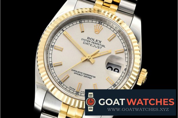 Rolex - Datejust 36mm Flt YG/SS S.Wht/Stk Jub ARF Asia SH3135