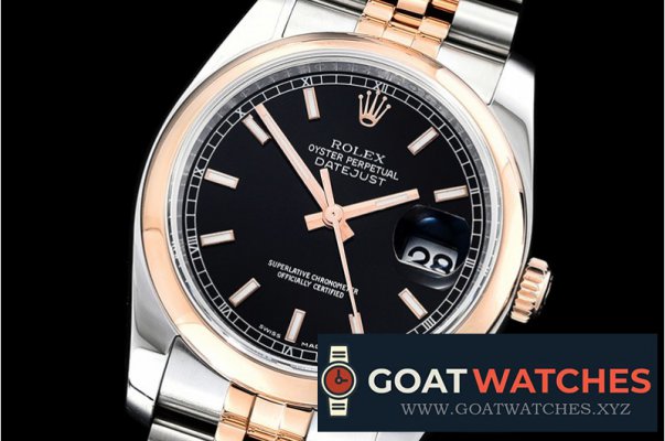 Rolex - DJ 36mm Jul Smt 904L RG/SS Blk/Stk ARF A3135 Mod