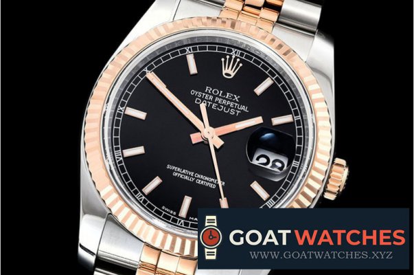 Rolex - DJ 36mm Jul Flt 904L RG/SS Blk/Stk ARF A3135 Mod