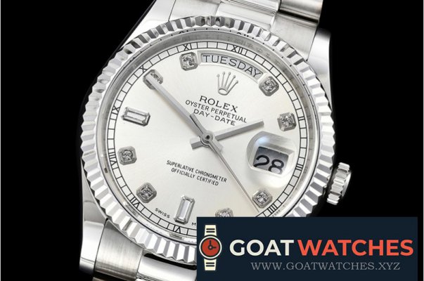 Rolex - DayDate 36mm Flt SS/SS Silver Wht Diam BP Swiss 2836