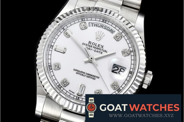 Rolex - DayDate 36mm Flt SS/SS Pearl White Diam BP Swiss 2836