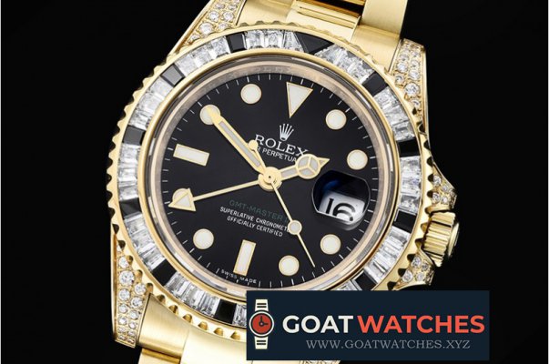 Rolex - GMT II Blk/Wht Rubies YG/YG Blk BP A3186 Mod