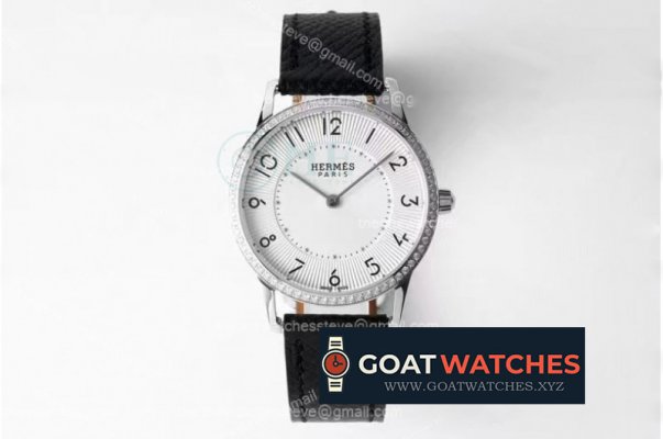 Hermes - Arceau Ladies 32mm SS/LE Black White/Num Diam Swiss Qtz