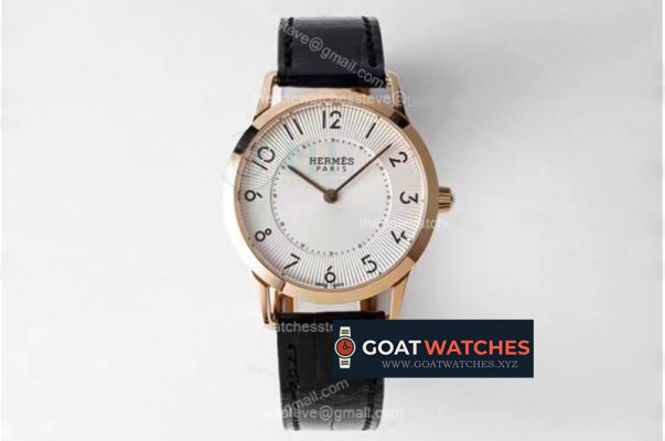Hermes - Arceau Ladies 32mm RG/LE Black White/Num Swiss Qtz