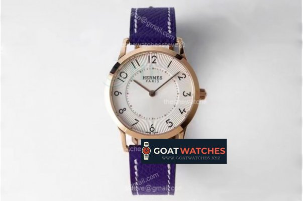 Hermes - Arceau Ladies 32mm RG/LE Blue White/Num Swiss Qtz