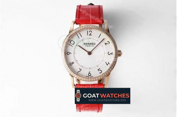 Hermes - Arceau Ladies 32mm RG/LE Orange White/Num Diam Swiss Qtz