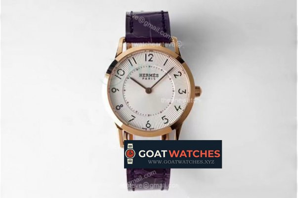 Hermes - Arceau Ladies 32mm RG/LE Brown White/Num Swiss Qtz