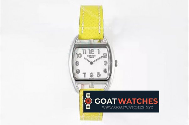 Hermes - Cape Cod tonneau SS/LE White/Num Yellow Swiss Quartz