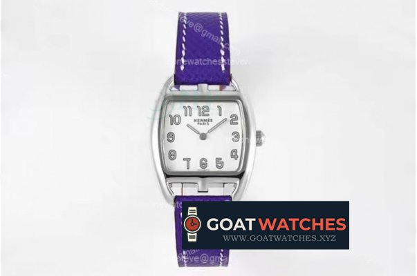 Hermes - Cape Cod tonneau SS/LE White/Num Dark blue Swiss Quartz