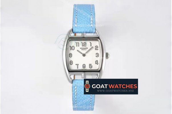 Hermes - Cape Cod tonneau SS/LE White/Num Light blue Swiss Quartz