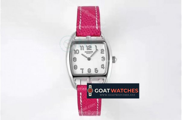 Hermes - Cape Cod tonneau SS/LE White/Num Red Swiss Quartz