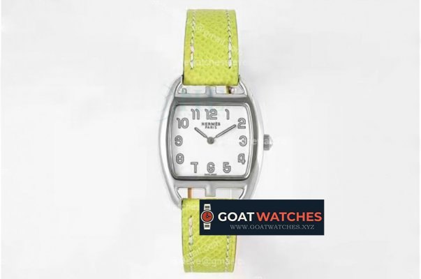 Hermes - Cape Cod tonneau SS/LE White/Num Green Swiss Quartz