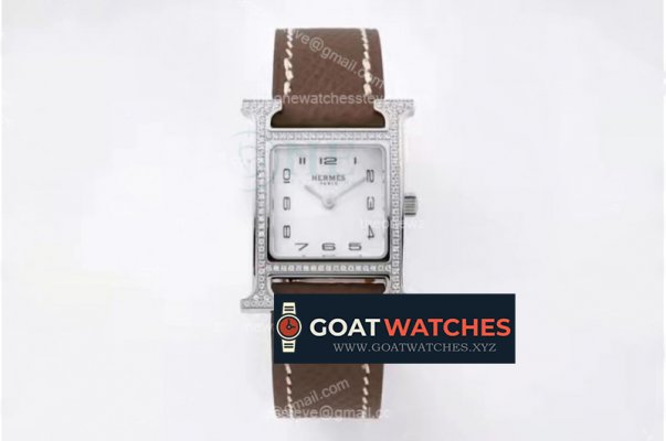 Hermes - Heure H SS/LE White/Num Brown Diam BVF Swiss Quartz