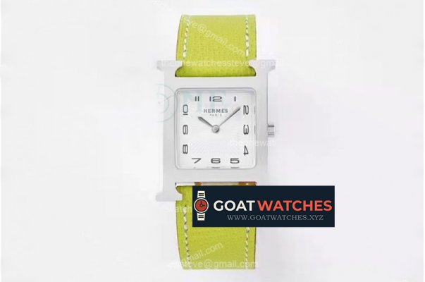 Hermes - Heure H SS/LE White/Num Green BVF Swiss Quartz